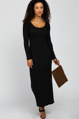 Black Ribbed Long Sleeve Maxi Dress