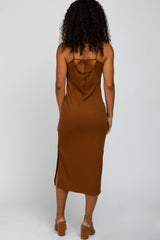 Rust Ribbed Sleeveless Midi Dress