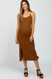 Rust Ribbed Sleeveless Maternity Midi Dress