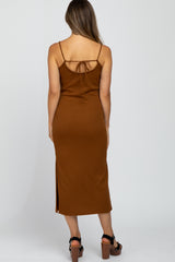 Rust Ribbed Sleeveless Maternity Midi Dress