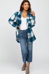 Teal Plaid Brushed Button Down Over Shirt