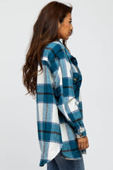 Teal Plaid Brushed Button Down Over Shirt