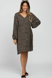 Black Floral Long Sleeve Button Accent Maternity Dress