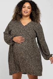 Black Floral Long Sleeve Button Accent Plus Maternity Dress