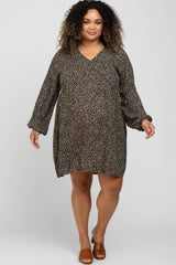 Black Floral Long Sleeve Button Accent Plus Maternity Dress