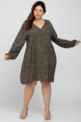 Black Floral Long Sleeve Button Accent Plus Maternity Dress