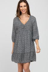 Black Ditsy Floral 3/4 Sleeve Dress