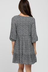 Black Ditsy Floral 3/4 Sleeve Dress