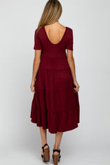 Burgundy Basic Tiered Maternity Midi Dress