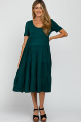 Forest Green Basic Tiered Maternity Midi Dress