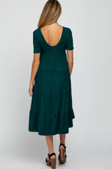 Forest Green Basic Tiered Maternity Midi Dress