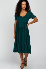 Forest Green Basic Tiered Midi Dress