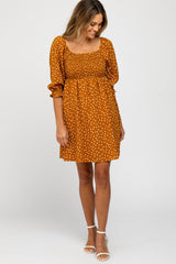 Camel Polka Dot Smoked Dress