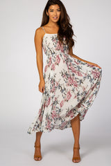 Ivory Floral Textured Petite Maternity Midi Dress