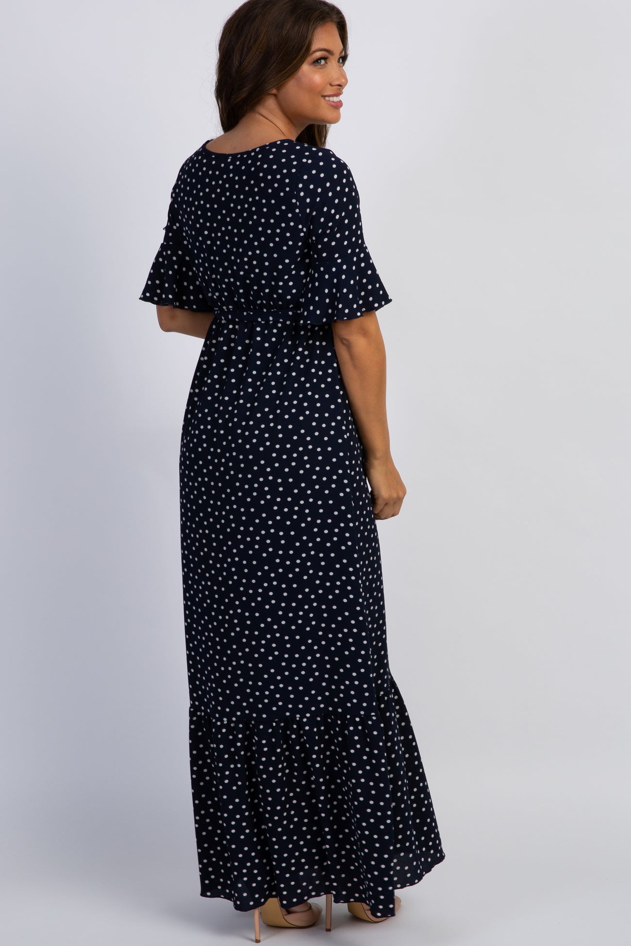 Navy Polka Dot Petite Maternity Maxi Dress– PinkBlush