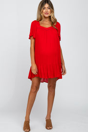 Red Lace Inset Maternity Dress