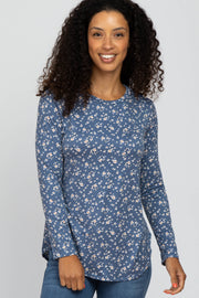 Blue Floral Long Sleeve Top