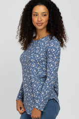 Blue Floral Long Sleeve Top