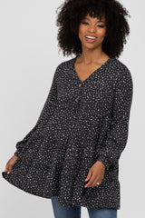 Black Polka Dot Button Down Tunic