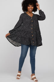 Black Polka Dot Button Down Tunic