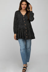 Black Polka Dot Button Down Maternity Tunic