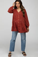 Rust Polka Dot Button Down Maternity Tunic