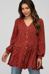 Rust Polka Dot Button Down Maternity Tunic