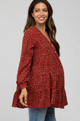 Rust Polka Dot Button Down Maternity Tunic