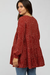 Rust Polka Dot Button Down Maternity Tunic