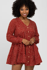 Rust Polka Dot Button Down Maternity Tunic