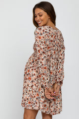 Cream Floral Smocked Babydoll Maternity Dress