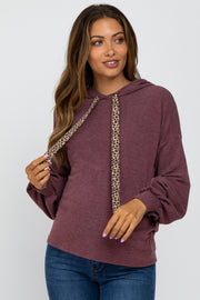 Plum Animal Print Drawstring Maternity Hooded Top