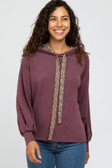 Plum Animal Print Drawstring Hooded Top