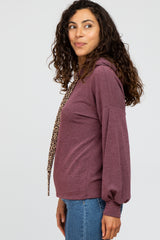 Plum Animal Print Drawstring Hooded Top