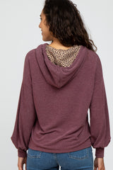 Plum Animal Print Drawstring Hooded Top