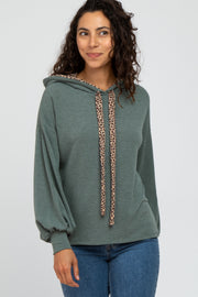 Olive Animal Print Drawstring Hooded Top