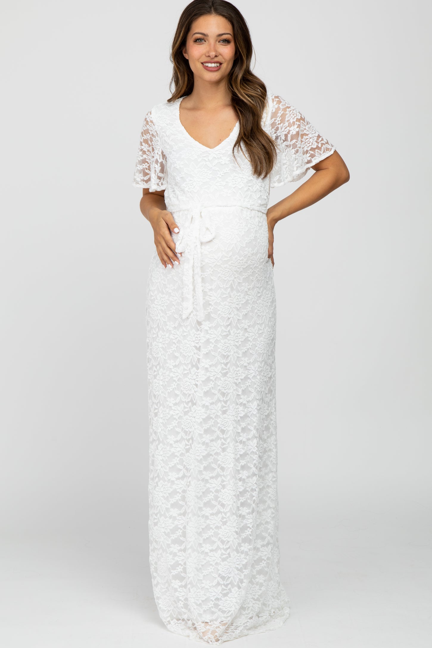 Ivory Lace Handkerchief Hem Dress