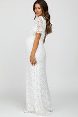 Ivory Lace Front Tie Maternity Maxi Dress