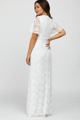 Ivory Lace Front Tie Maternity Maxi Dress