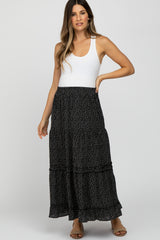 Black Floral Chiffon Ruffle Tiered Maternity Maxi Skirt