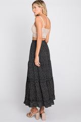 Black Floral Chiffon Ruffle Tiered Maxi Skirt