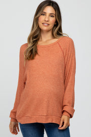 Rust Waffle Knit Long Sleeve Maternity Top