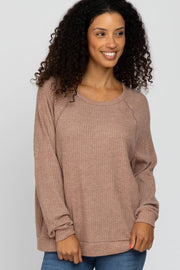 Taupe Waffle Knit Long Sleeve Top