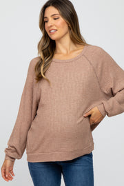 Taupe Waffle Knit Long Sleeve Maternity Top