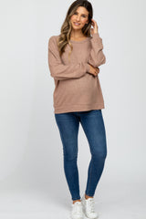 Taupe Waffle Knit Long Sleeve Maternity Top