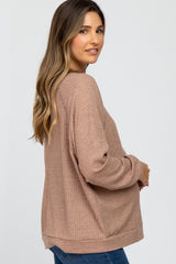 Taupe Waffle Knit Long Sleeve Maternity Top