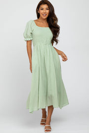 Mint Smocked Puff Sleeve Midi Dress