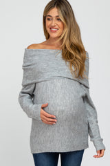 Grey Off Shoulder Dolman Sleeve Knit Maternity Top