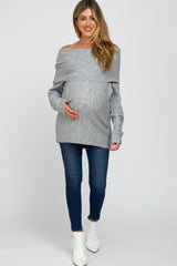 Grey Off Shoulder Dolman Sleeve Knit Maternity Top