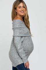 Grey Off Shoulder Dolman Sleeve Knit Maternity Top